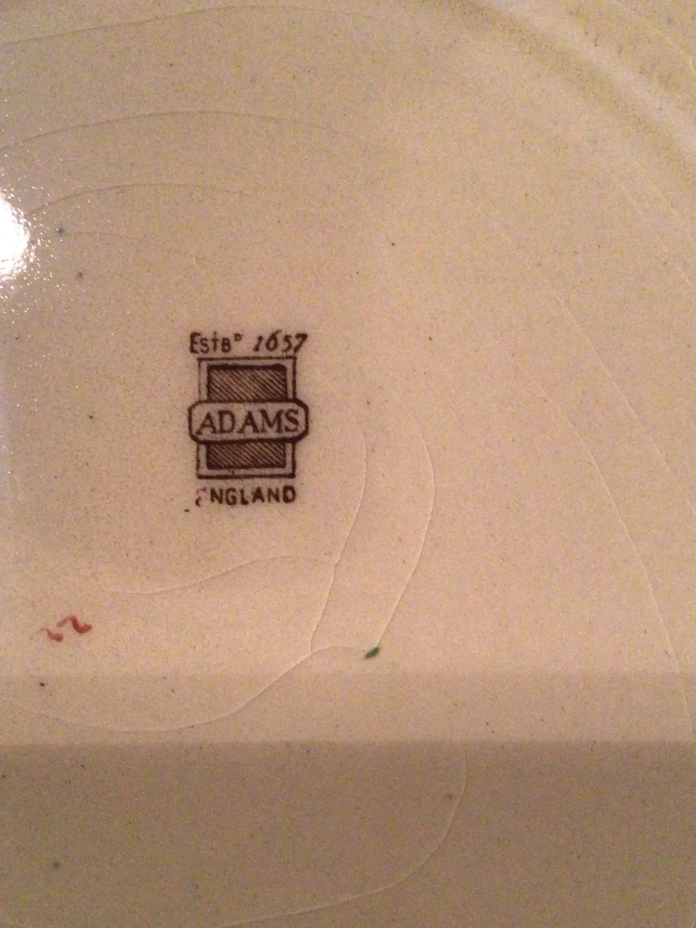 Adams Green and Cream Transferware Scene Plate with Hand-Coloring